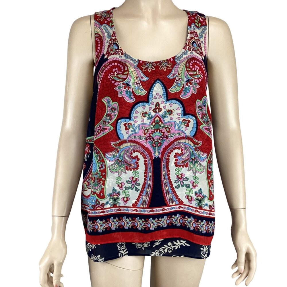 Bila Top Size Medium Double Layered Tank Chic‎ Sleeveless Paisley Floral Print